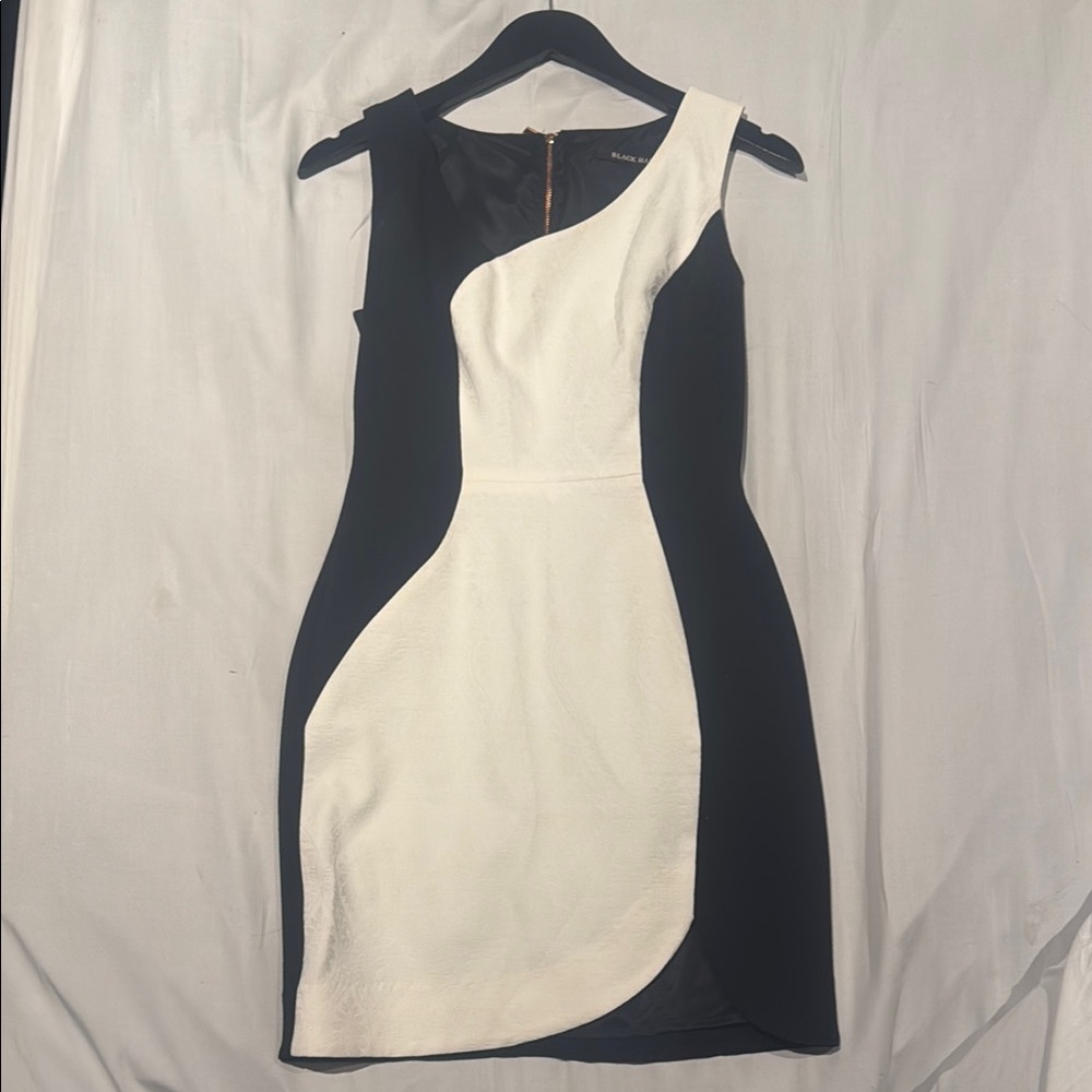 Black Halo Monochrome Asymmetrical Mini Dress